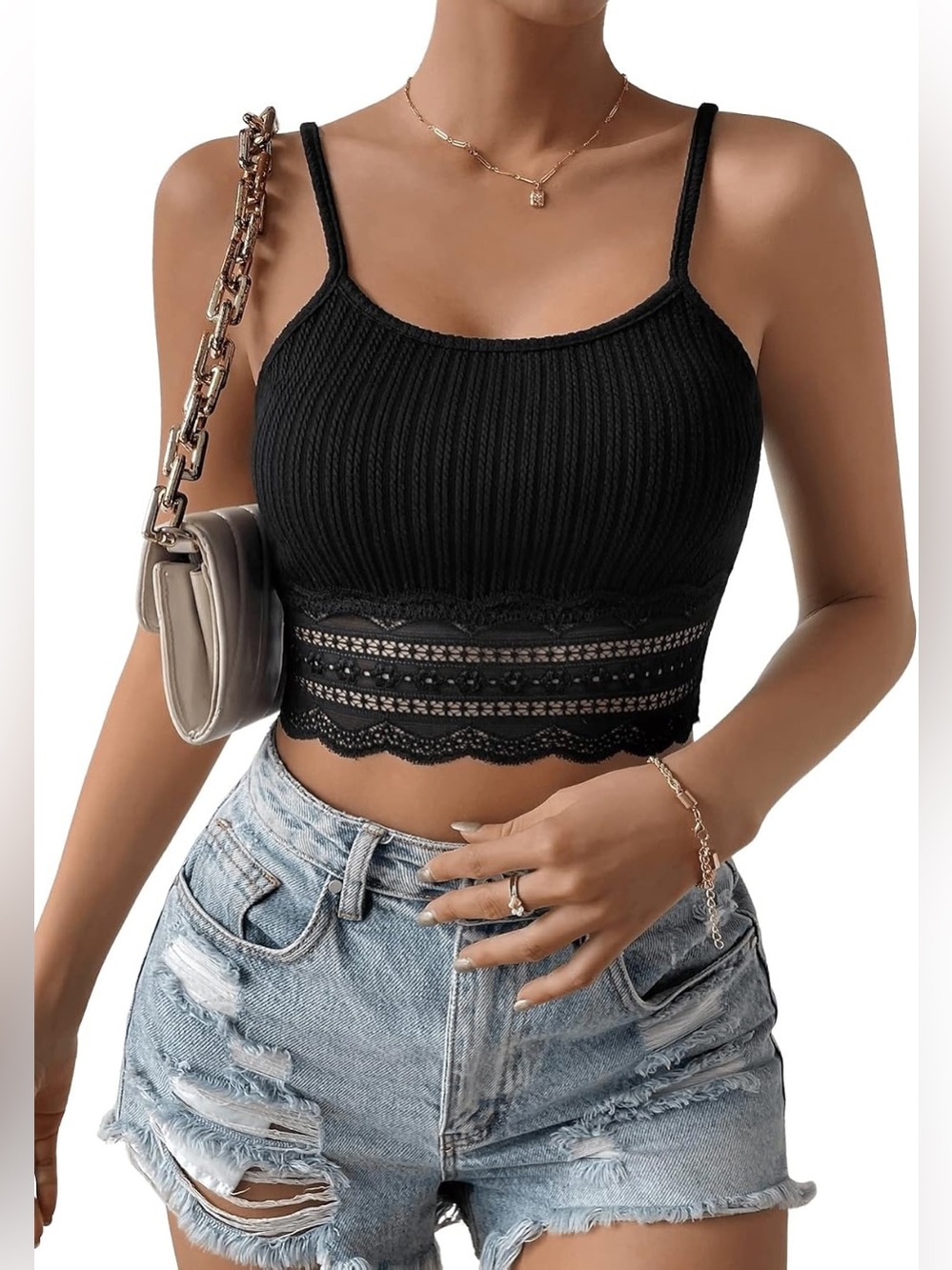 Black lace bottom crop top
